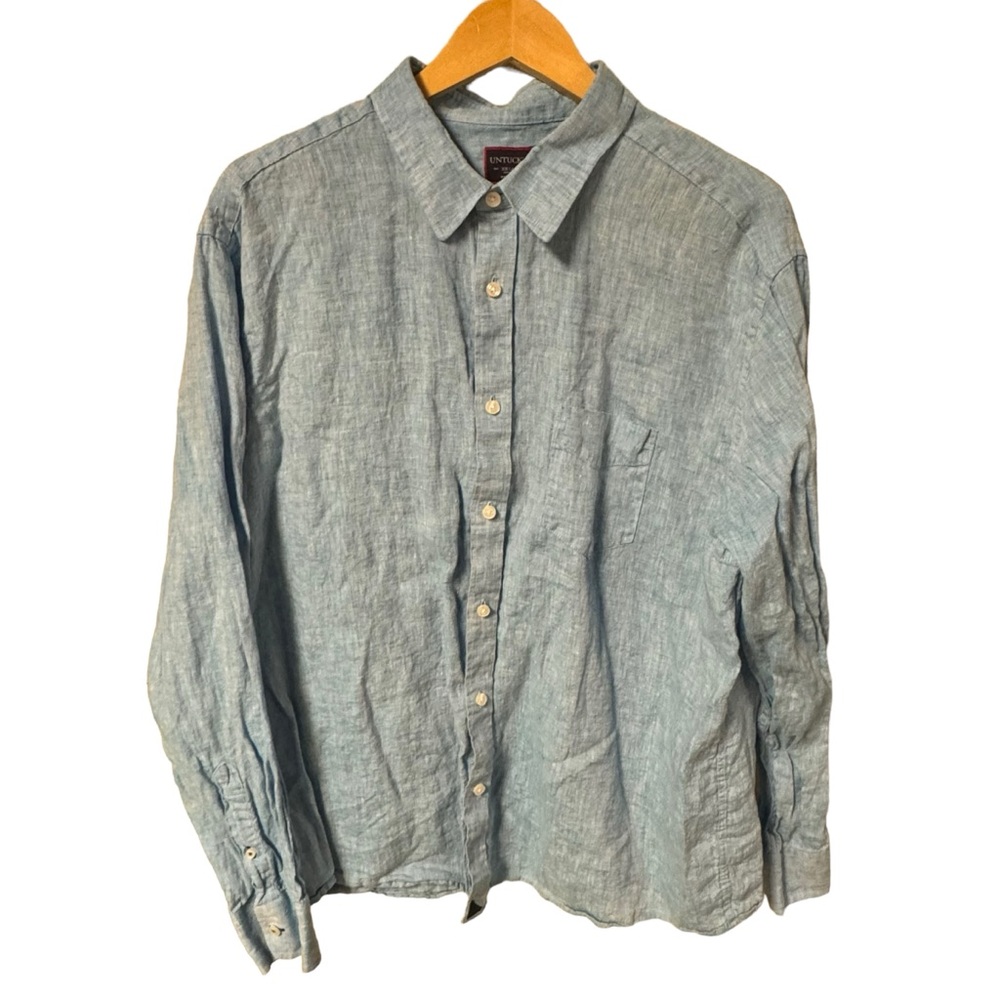 Untuckit mens light blue long sleeve button down shirt size XXL. 100%‎ linen